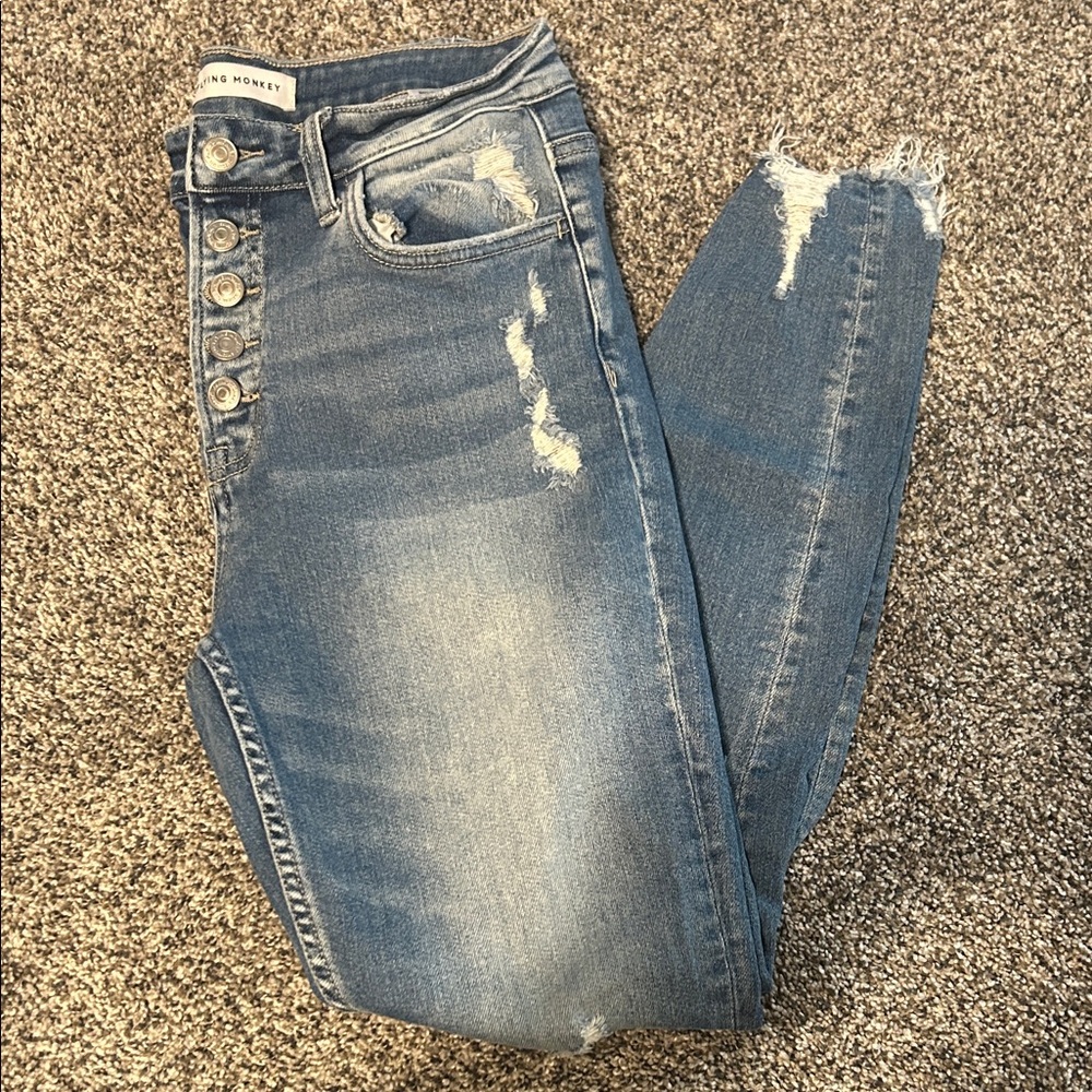 Flying Monkey Blue High Rise Distressed Jeans